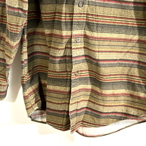 Woolrich Olive Blanket Stripe Flannel Shirt Men’s M Cotton Workwear Tall Long - Picture 4 of 6